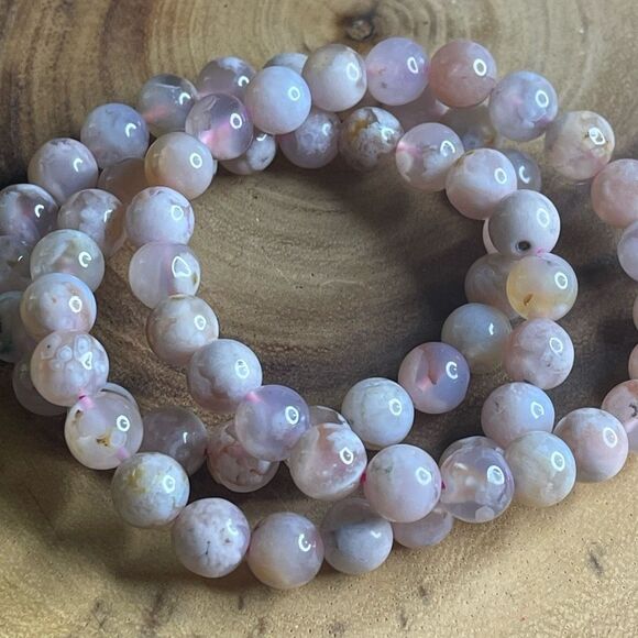 Pink Flower Agate stretch beaded bracelet 7” crystal healing beads 8mm ONE NEW - Picture 2 of 8